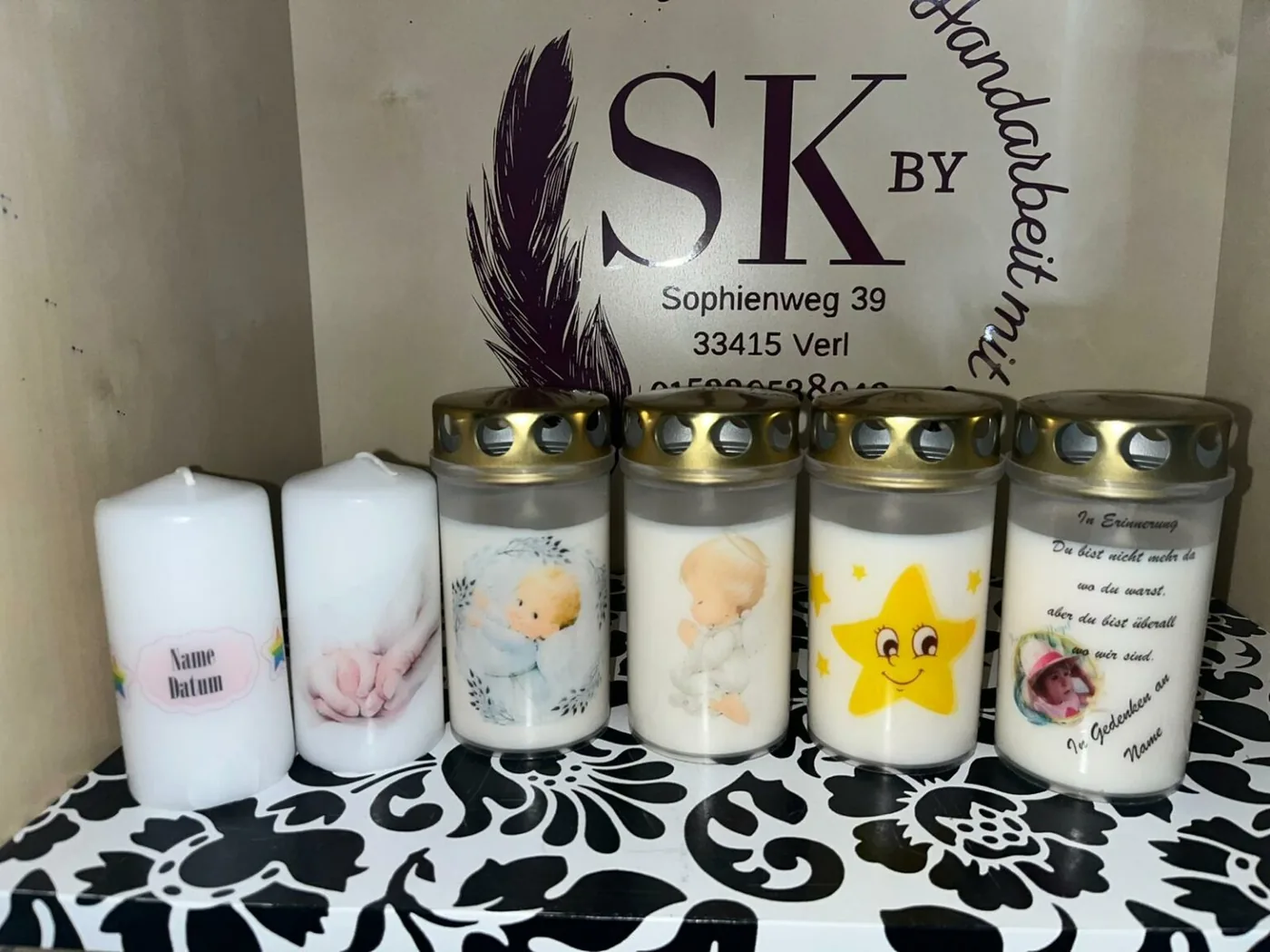 Handgefertigte Gedenklichter für Sternenkinder